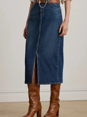 Lauren Ralph Lauren spódnica jeansowa kolor granatowy midi prosta 200979973