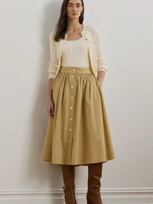 Lauren Ralph Lauren spódnica kolor beżowy midi rozkloszowana 200963756