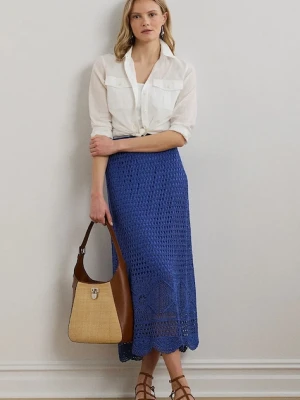 Lauren Ralph Lauren spódnica lniana kolor niebieski midi prosta 200971148