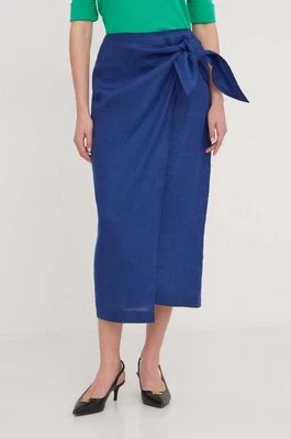 Lauren Ralph Lauren spódnica lniana kolor niebieski midi prosta
