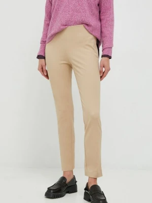 Lauren Ralph Lauren spodnie damskie kolor beżowy dopasowane high waist