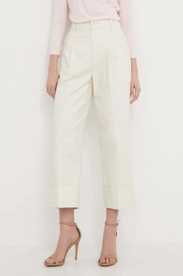 Lauren Ralph Lauren spodnie damskie kolor beżowy proste high waist 200871814