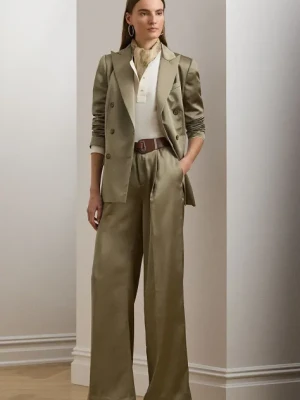 Lauren Ralph Lauren spodnie damskie kolor brązowy szerokie high waist 200963668