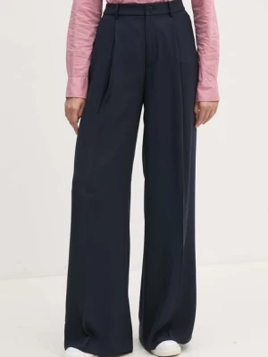Lauren Ralph Lauren spodnie damskie kolor granatowy proste high waist 200908891
