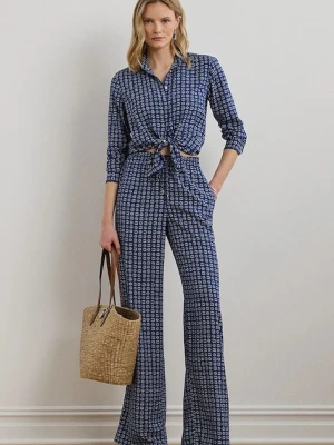 Lauren Ralph Lauren spodnie damskie kolor granatowy szerokie high waist 200970744