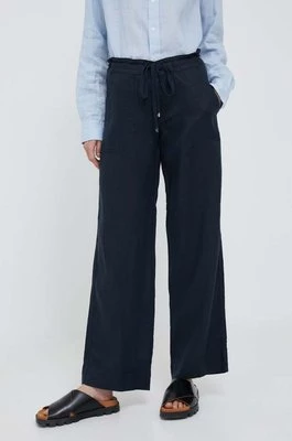 Lauren Ralph Lauren spodnie lniane kolor granatowy szerokie medium waist