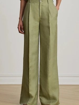 Lauren Ralph Lauren spodnie palazzo damskie z lnem zielony