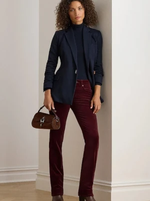Lauren Ralph Lauren spodnie sztruksowe damskie kolor bordowy dzwony medium waist 200881935