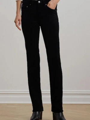 Lauren Ralph Lauren spodnie sztruksowe damskie kolor czarny proste medium waist