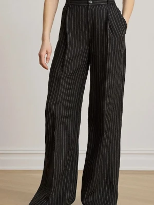 Lauren Ralph Lauren spodnie wide leg damskie lniane czarny