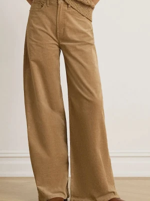 Lauren Ralph Lauren spodnie wide leg damskie z kaszmirem brązowy