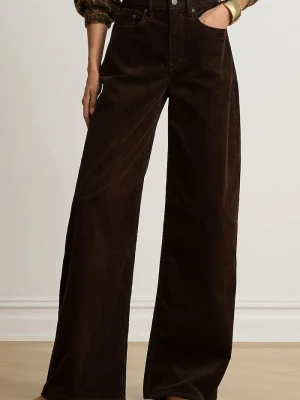 Lauren Ralph Lauren spodnie wide leg damskie z kaszmirem brązowy