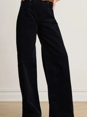 Lauren Ralph Lauren spodnie wide leg damskie z kaszmirem granatowy