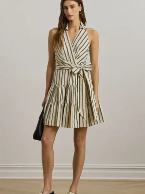 Lauren Ralph Lauren sukienka bawełniana kolor beżowy mini rozkloszowana 250963808