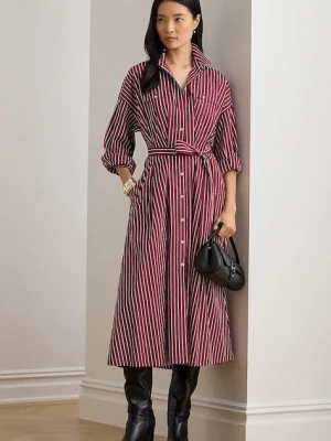 Lauren Ralph Lauren sukienka bawełniana kolor bordowy midi rozkloszowana 200P03516