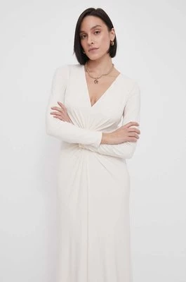 Lauren Ralph Lauren sukienka kolor beżowy maxi rozkloszowana 253909233