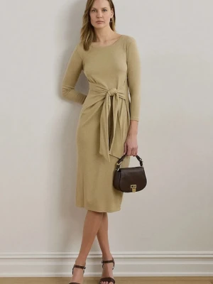 Lauren Ralph Lauren sukienka kolor beżowy midi dopasowana 200973598