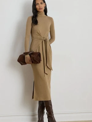 Lauren Ralph Lauren sukienka kolor beżowy midi dopasowana 200980028