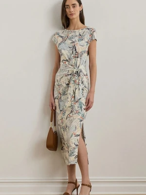 Lauren Ralph Lauren sukienka kolor beżowy midi dopasowana 250964087