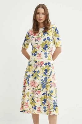 Lauren Ralph Lauren sukienka kolor beżowy midi rozkloszowana 250933493