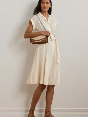 Lauren Ralph Lauren sukienka kolor beżowy midi rozkloszowana 250963711