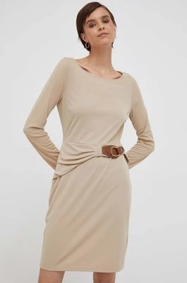 Lauren Ralph Lauren sukienka kolor beżowy mini dopasowana