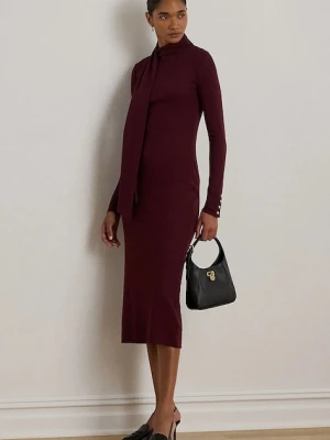 Lauren Ralph Lauren sukienka kolor bordowy midi dopasowana 200P03733