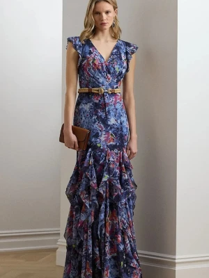 Lauren Ralph Lauren sukienka kolor granatowy maxi rozkloszowana 253976966