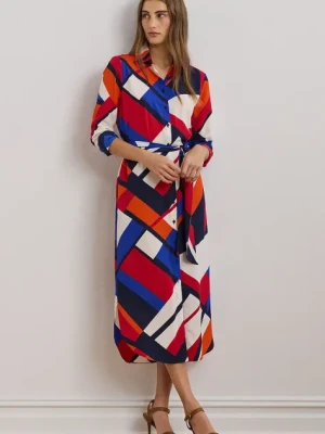 Lauren Ralph Lauren sukienka kolor niebieski midi prosta 200957063