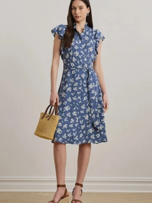Lauren Ralph Lauren sukienka kolor niebieski midi prosta 200970726