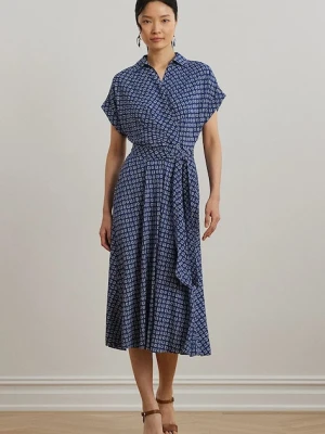 Lauren Ralph Lauren sukienka kolor niebieski midi rozkloszowana 200973374
