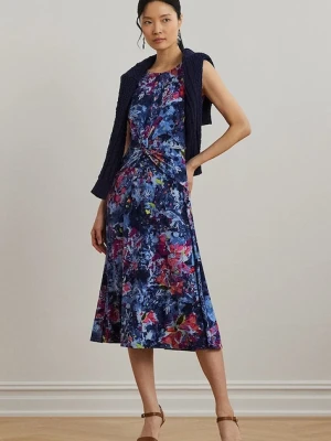 Lauren Ralph Lauren sukienka kolor niebieski midi rozkloszowana 200973610