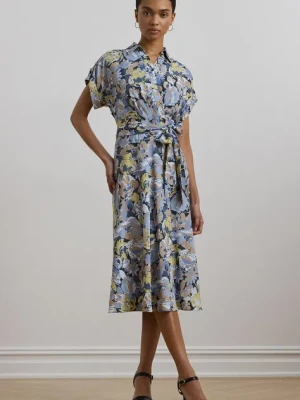 Lauren Ralph Lauren sukienka kolor niebieski midi rozkloszowana 250963461