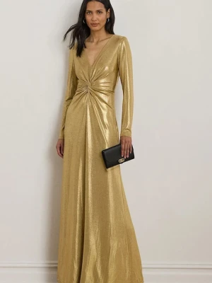 Lauren Ralph Lauren sukienka kolor złoty maxi rozkloszowana 253979967