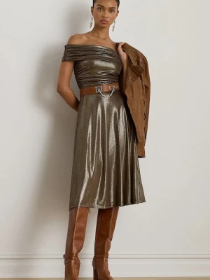 Lauren Ralph Lauren sukienka kolor złoty midi rozkloszowana 253982168