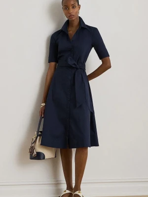 Lauren Ralph Lauren sukienka koszulowa z bawełną granatowy