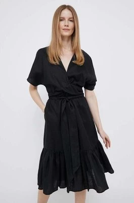 Lauren Ralph Lauren sukienka lniana kolor czarny mini rozkloszowana