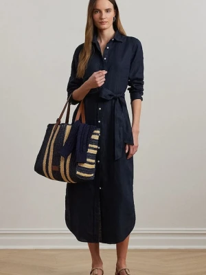 Lauren Ralph Lauren sukienka lniana kolor granatowy midi rozkloszowana 200978672