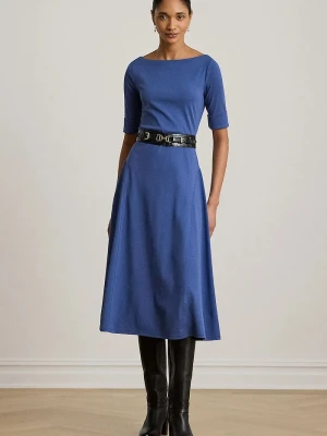 Lauren Ralph Lauren sukienka rozkloszowana z bawełną niebieski