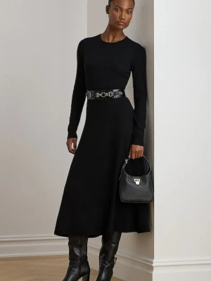 Lauren Ralph Lauren sukienka wełniana kolor czarny maxi rozkloszowana 200979711