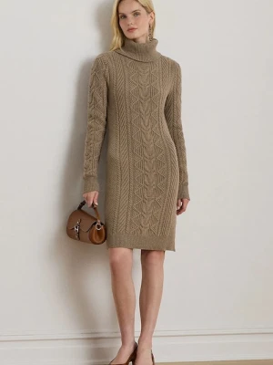 Lauren Ralph Lauren sukienka z dodatkiem wełny kolor beżowy mini dopasowana 200979705