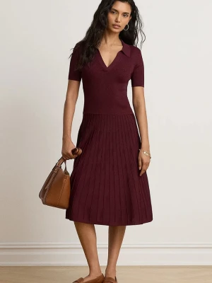 Lauren Ralph Lauren sukienka z wiskozą bordowy