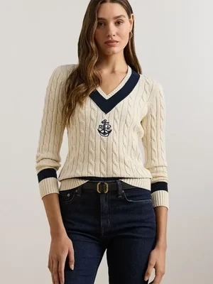 Lauren Ralph Lauren sweter bawełniany kolor beżowy 200957479