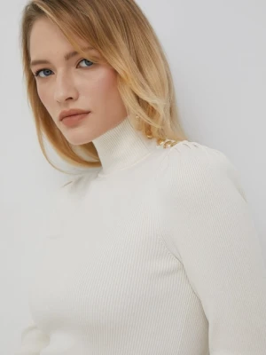 Lauren Ralph Lauren sweter damski kolor beżowy lekki z golfem