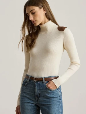 Lauren Ralph Lauren sweter damski kolor beżowy lekki z półgolfem 200951386
