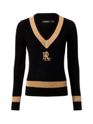 Lauren Ralph Lauren Sweter damski z dzianiny ściągaczowej Kobiety Prążki złoty|czarny jednolity,