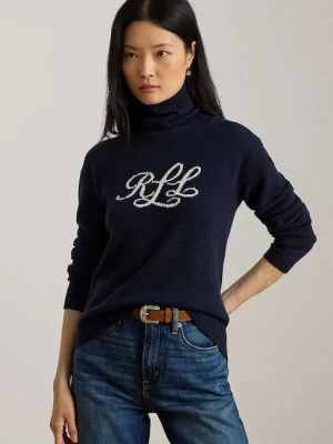 Lauren Ralph Lauren sweter kaszmirowy damski kolor granatowy z golfem 200P03372