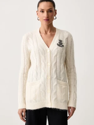 Lauren Ralph Lauren sweter rozpinany damski z dodatkiem wełny i moheru beżowy