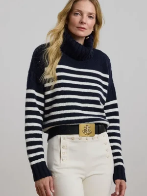 Lauren Ralph Lauren sweter wełniany damski kolor granatowy ciepły z golfem 200957456