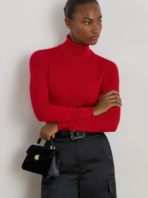 Lauren Ralph Lauren sweter z dodatkiem jedwabiu kolor czerwony z golfem 200940470